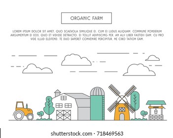 Farming Background, Barn And Mill, Farming Icons.