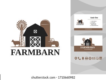 Farming barn building logo with business card design vector