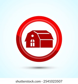 Bauernhof Scheune Symbol Design Illustration, Bauernhof und Landwirtschaft Scheune Zeichen, rote Farbe Knopf Design