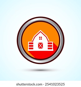 Ilustración de diseño de icono de granero agrícola, Granja y signo de granero de agricultura, Diseño de Botón de sombra naranja