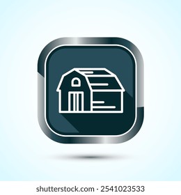 Farming Barn Icon Design Illustration, Farm and Agriculture Barn Sign, Gray Shadow Button Design