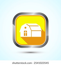 Ilustración de diseño de icono de granero agrícola, Granja y signo de granero de agricultura, Diseño de Botón de sombra amarillo
