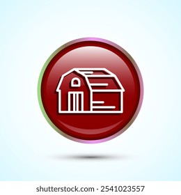 Farming Barn Icon Design Illustration, Farm and Agriculture Barn Sign, Red Color Round Button Design