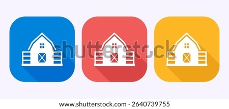 Farming barn icon design illustration, Agriculture barn sign symbol in shadow button design