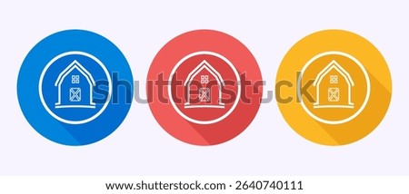 Farming barn icon design illustration, Agriculture barn sign symbol in shadow button design