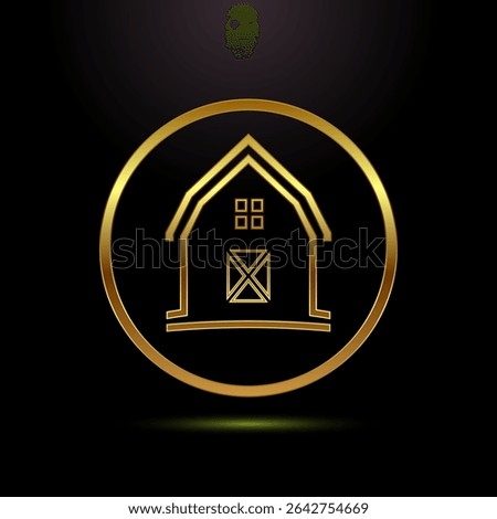 Farming barn icon design illustration, farm and agriculture barn sign symbol in gold color style