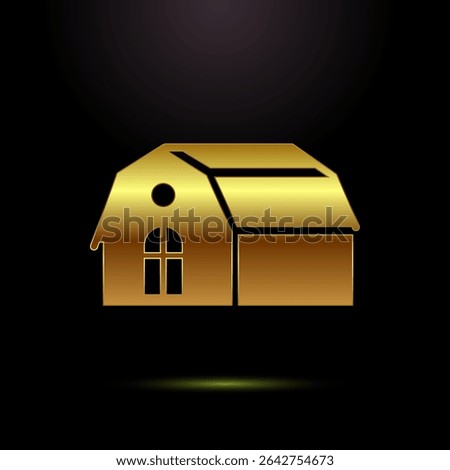 Farming barn icon design illustration, farm and agriculture barn sign symbol in gold color style