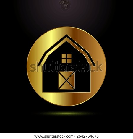 Farming barn icon design illustration, farm and agriculture barn sign symbol in gold color style