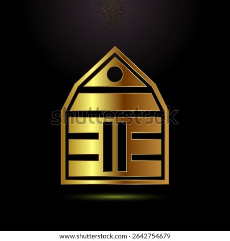 Farming barn icon design illustration, farm and agriculture barn sign symbol in gold color style