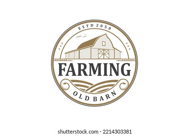 Farming barn logo design wood house rounded shape silhouette wooden house