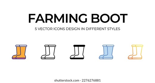 farming boot Icon Design in Five style with Editable Stroke. Line, Solid, Flat Line, Duo Tone Color, and Color Gradient Line. Suitable for Web Page, Mobile App, UI, UX and GUI design.