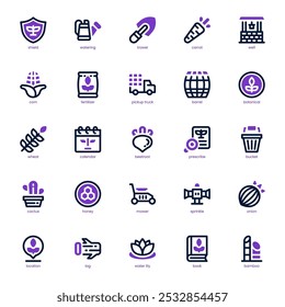 Paquete de iconos de agricultura y botánica para su Sitio web, móvil, presentación y diseño de logotipo. Diseño de doble tono de icono agrícola y botánico. Ilustración gráfica de Vector y trazo editable.