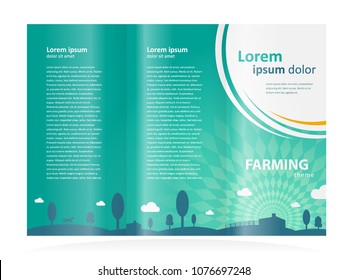 Farming Brochure design template tri-fold meadow trees clouds