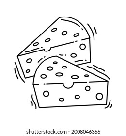 Icono de queso de granja. conjunto de iconos dibujado a mano, contorno negro, icono de doodle, diseño de iconos vectoriales.