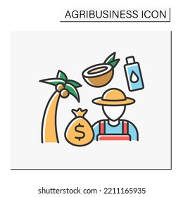 Farming color icon. Coconut and palm oil production. Commercial farming. Profitable business.Agribusiness concept. Isolated vector illustration