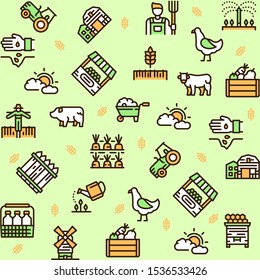 Farming color linear icons set. Organic agriculture thin line illustrations. Livestock, dairy farming and horticulture isolated outline drawings collection. Eco produce. Agronomy contour symbols