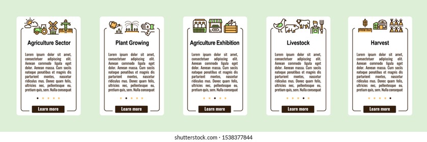 Farming color linear icons set. Organic agriculture thin line illustrations. Livestock, dairy farming and horticulture isolated outline drawings collection. Eco produce. Agronomy contour symbols