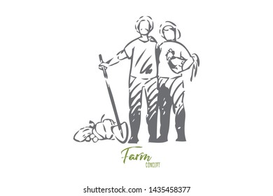 Farming concept sketch. Isolated vector illustration