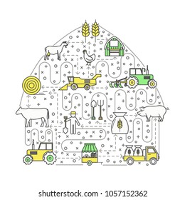Farming concept vector illustration. Modern thin line art flat style design element in the shape of farm building for website banners and printed materials.