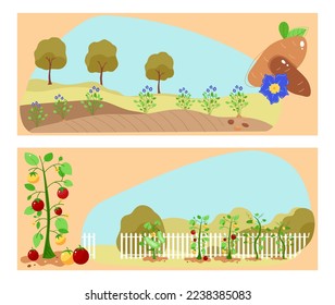 Farming cultivated plot, farmland countryside nature, agronomy hill harvest, design, in cartoon style vector illustration.