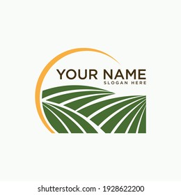 Farming design emblem for agriculture symbol with sun. Rural country farming field. Vector illustration EPS.8 EPS.10