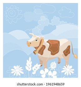 Farming eco-friendly milk and dairy products. Vector illustration, poster, flyer, postcard.