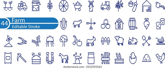 Farming editable stroke outline Icons set