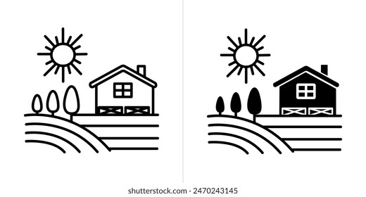 Farming editable stroke and solid web icon set. Vector illustration