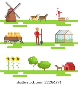 Farming Elements In Geometric Style Set Of Illustrations