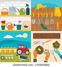 Farming equipment banner set. Flat illustration of farming equipment vector banner set for web design