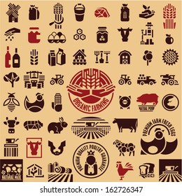 Farming equipment icons set. Isolated vectors collection.