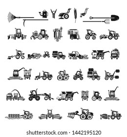 Farming equipment icons set. Simple set of farming equipment vector icons for web design on white background