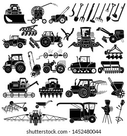 Farming equipment icons set. Simple set of farming equipment vector icons for web design on white background