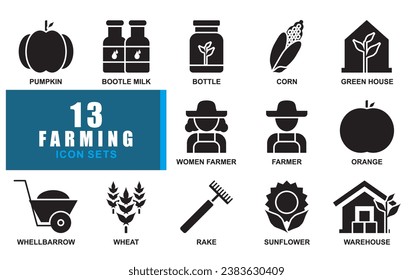 Farming farmer Icon Collection sets. Blue Icons as Vision, Training, work time, connectivitas and more. Simple web blue icons set. editable icon
