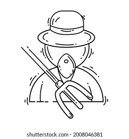Icono del agricultor. conjunto de iconos dibujado a mano, contorno negro, icono de doodle, diseño de iconos vectoriales.