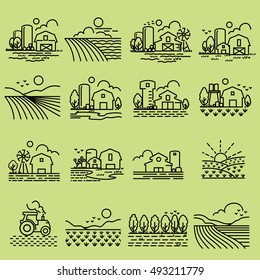 Farming Fields line Icons Vector