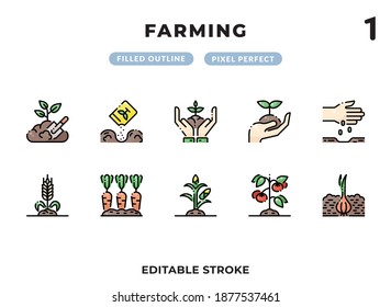 Farming Filled Icons Pack for UI. Editable Stroke. Pixel perfect thin line vector icon set for web design and website application.
