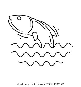 Farming fish icon. hand drawn icon set, outline black, doodle icon, vector icon design.