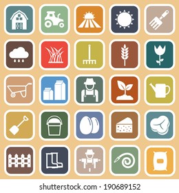 Farming flat icons on brown background, stock vector