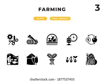 Farming Glyph Icons Pack for UI. Pixel perfect thin line vector icon set for web design and website application.
