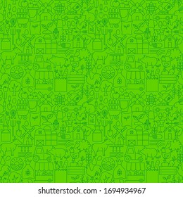 Farming Green Line Seamless Pattern. Vector Illustration of Outline Background.