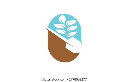 Farming grow Plants with tree trunk tool Logo design illustration on white background