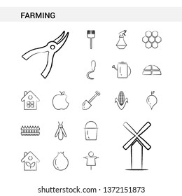 Farming hand drawn Icon set style, isolated on white background. - Vector
