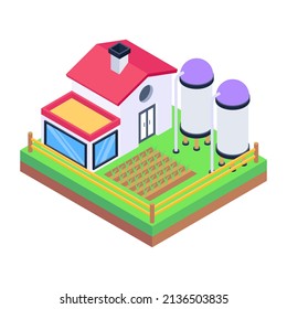 A farming house icon in isometric design 

