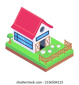 A farming house icon in isometric design 

