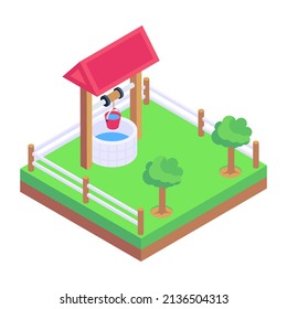 A farming house icon in isometric design 

