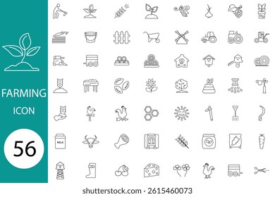 Farming  icon collection. Farm icon vector set. Vector illustration. Containing farm, farm products, animals, equipment, and more Farming related icons. vector illustration. 