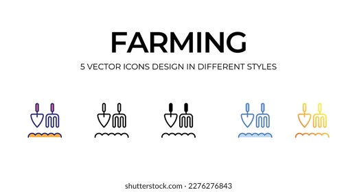 Ackerbau Icon Design in Fünf-Stil mit Editable Stroke. Linie, feste, flache Linie, Duo Tone Farbe und Farbverlauf Linie. Geeignet für Webpage, Mobile App, UI, UX und GUI Design.