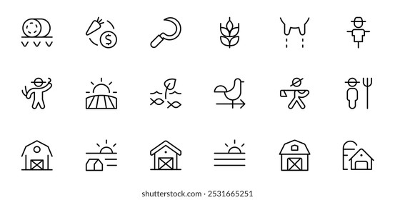 Farming icon, Farm, Agriculture icon. flat vector and illustration, graphic, editable stroke. Suitable for website design, logo, app, template, and ui ux.