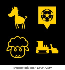 farming icon set about combine harvester, donkey, footbal pin and sheep vector set